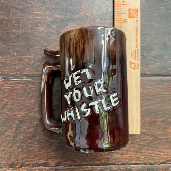 Vintage Redware Wet Your Whistle Beer Mug Novelty Man Gift Bar Ceramic Stein - Picture 11 of 16